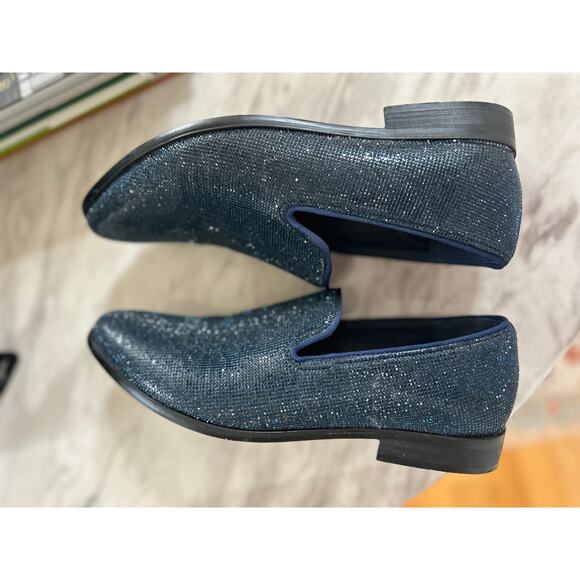 Jump New York J75 Blue Rhinestone Embellished Sparkle Smoking Slipper Loafer